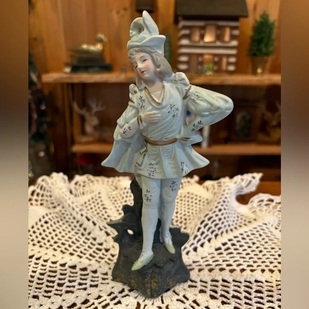 Vintage, hand-painted bisque porcelain figurine Fern Japan, Victorian-era attire